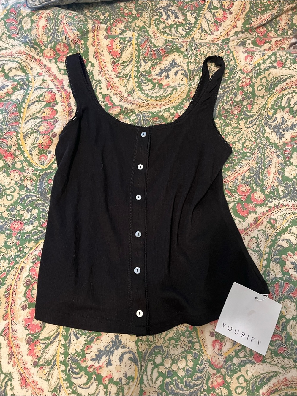 Black Ribbed Button-Front Camisole